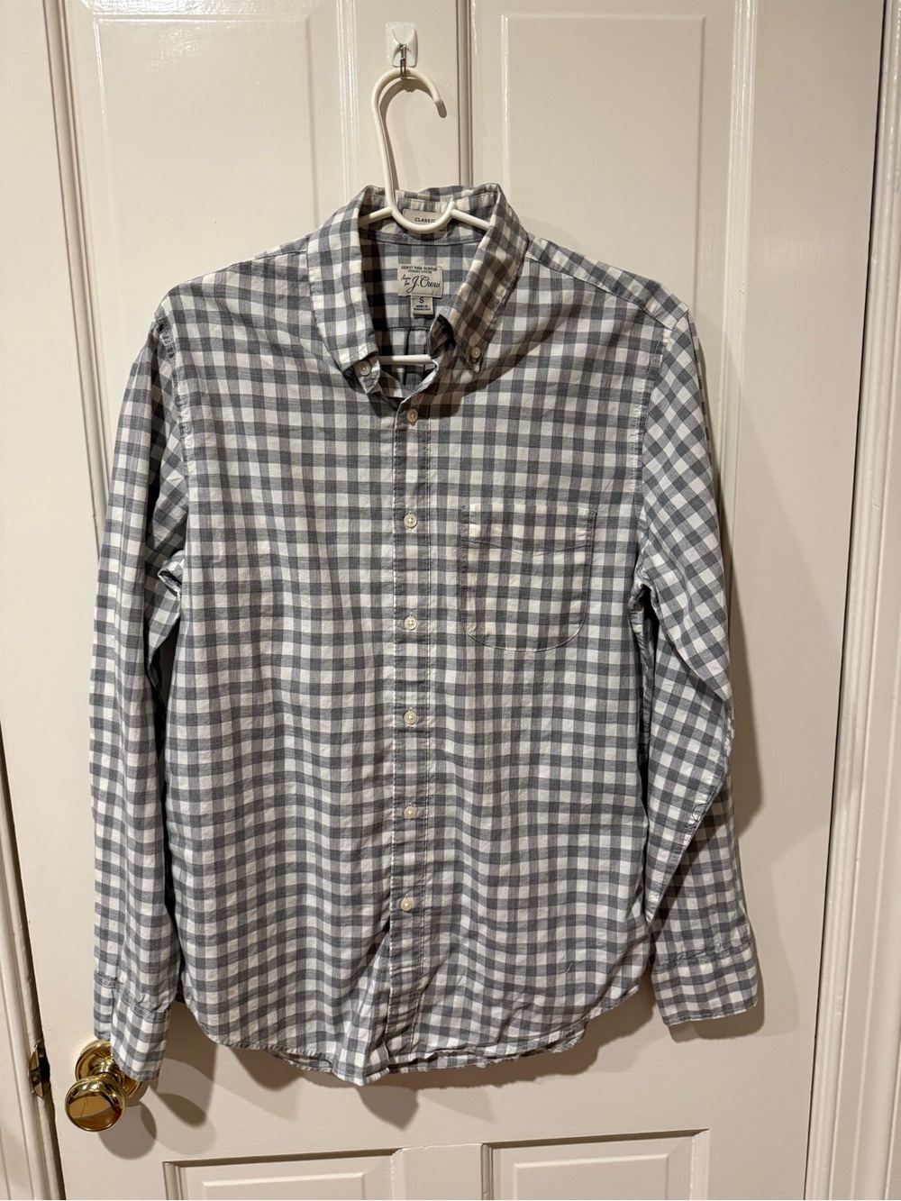 J. Crew Gray and White Gingham Button-Down Shirt